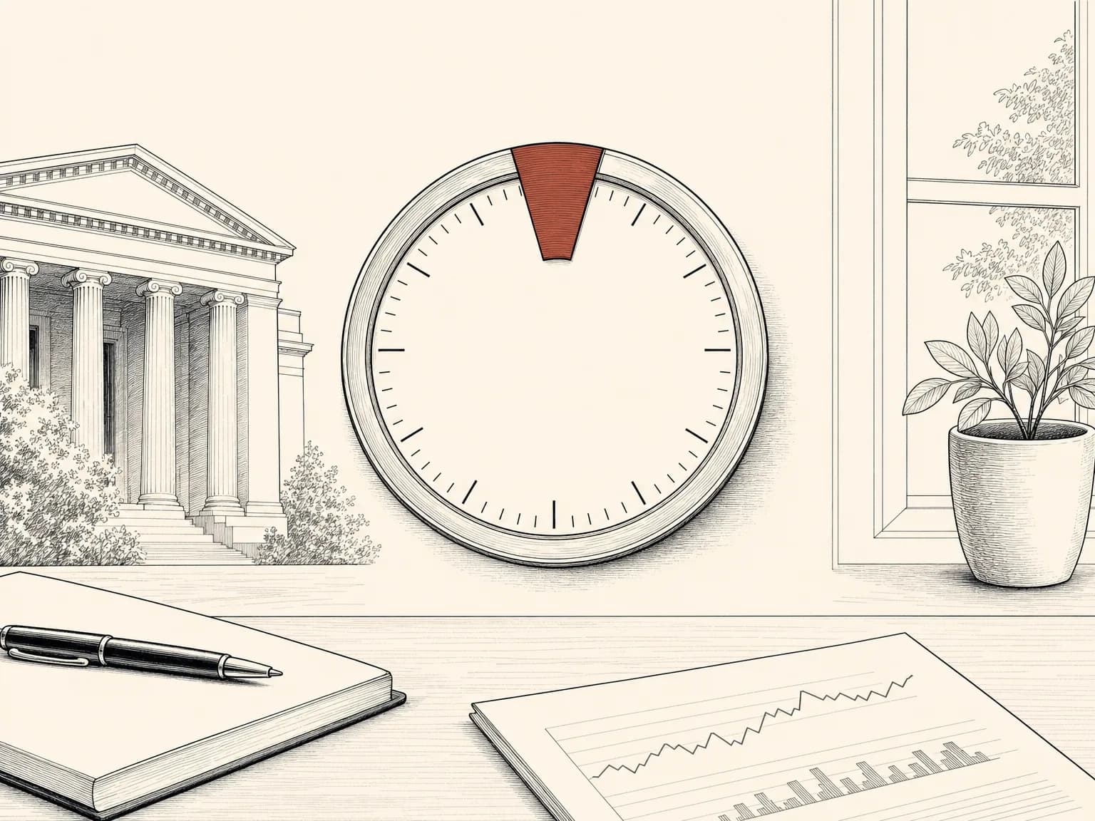 A round clock face with a previously missing wedge slotted back to complete an unbroken ring, showing trading that now runs continuously with no weekend gap.